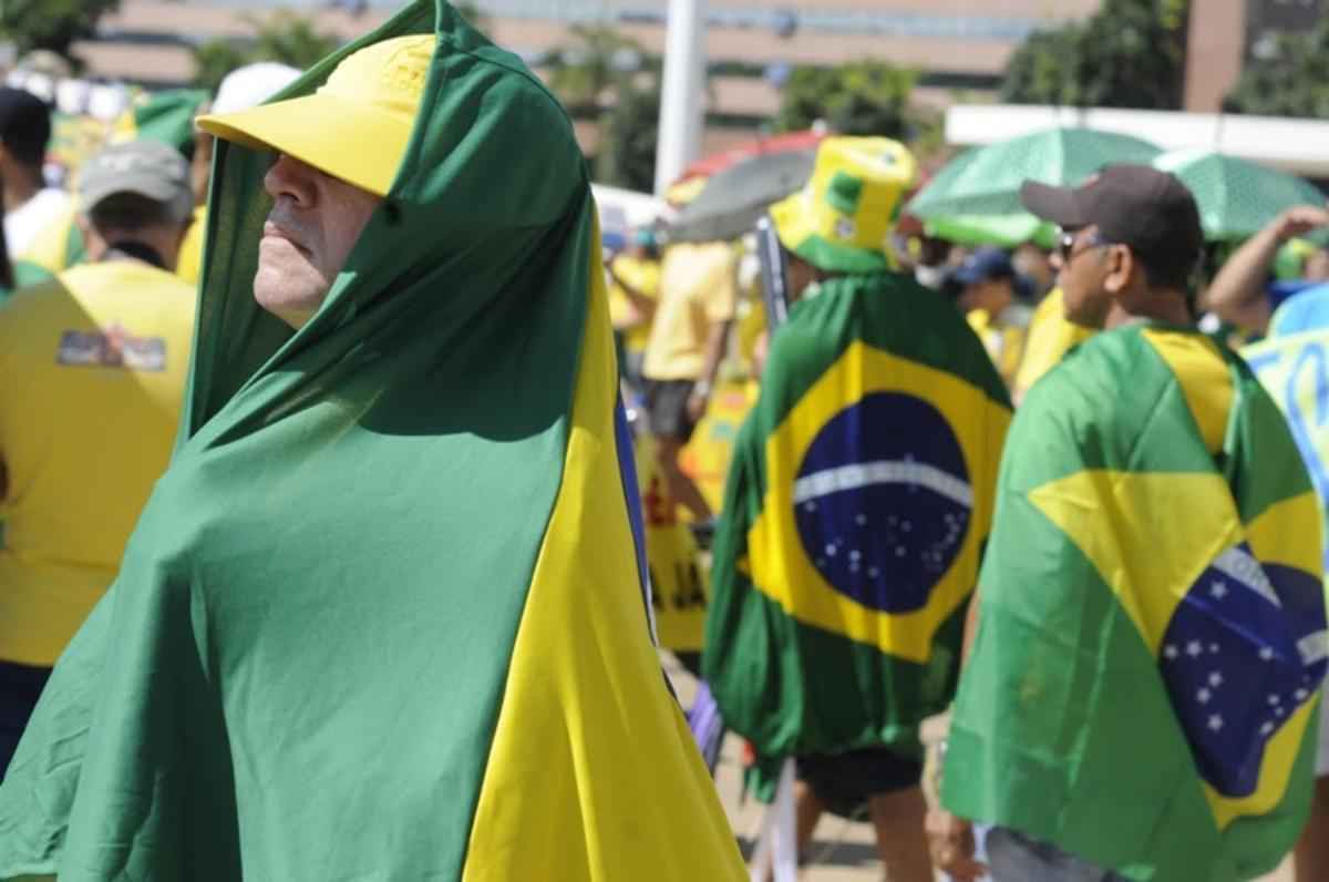 Bandeiras do Brasil espalhadas por todo o Congresso Nacional, neste domingo de protesto contra a presidente Dilma Rousseff