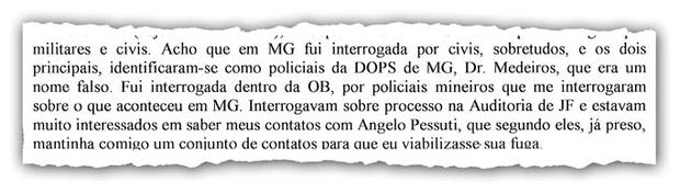 Trecho do depoimento em que Dilma cita Medeiros como um de seus torturadores