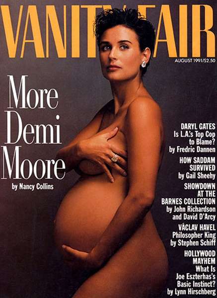 Demi Morre grávida de 7 meses na capa da Vanity Fair em 1991 (Reprodução/Internet)
