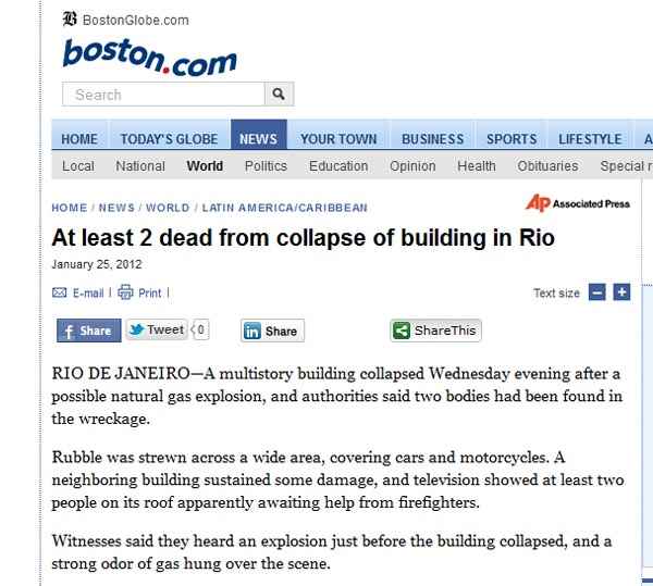 Notícia no Boston Globe