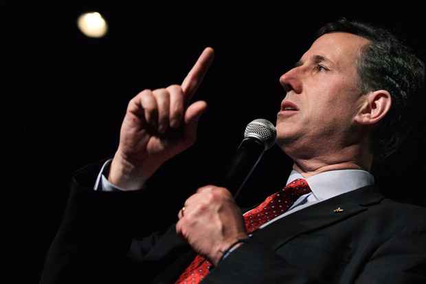 As últimas pesquisas atribuem a Santorum 34,8% das intenções de voto: ele defende sua posição de conservador religioso