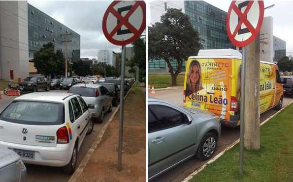 Carros do GDF e da deputada Celina Leão são flagrados estacionados em local proibido