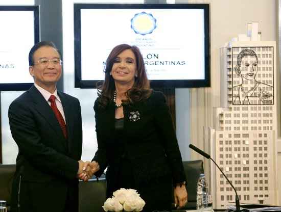 Primeiro-ministro chinês, Wen Jiabao, e a presidente argentina, Cristina Kirchner