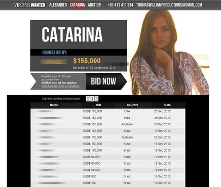 Página de Catarina na internet com oferta de US$ 155 mil pela virgindade