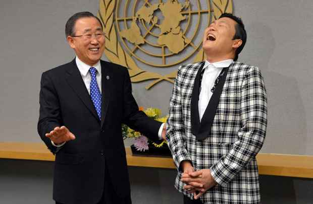 Ban Ki-moon se diverte ao lado do músico Psy: o hit sul-coreano conquistou fãs no mundo inteiro