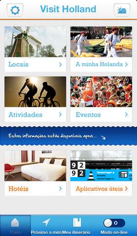 O Visit Holland está disponível em nove idiomas e pode ser baixado gratuitamente para usuários do iPhone