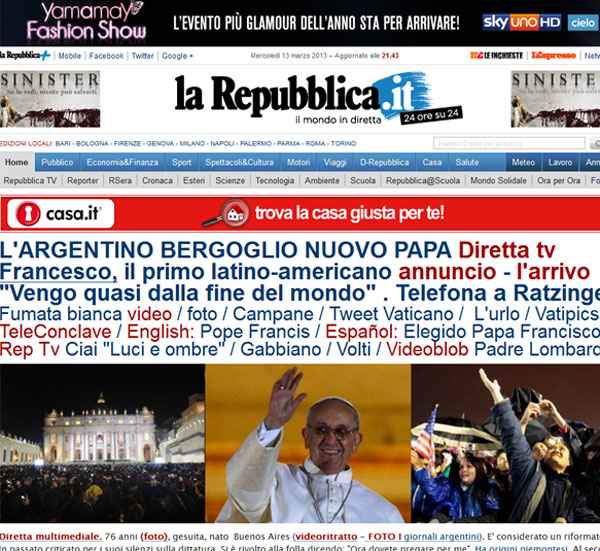 O argentino Clarín informa que Bergoglio recebeu menos 77 votos dos cardeais no conclave