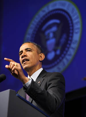 O presidente dos Estados Unidos, Barack Obama, discursa em conferência