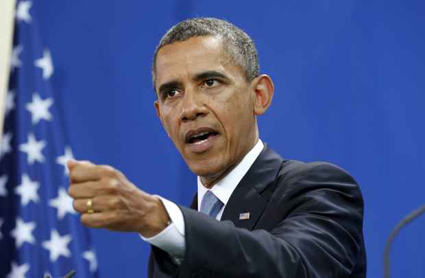 Presidente dos Estados Unidos, Barack Obama, durante coletiva de imprensa em Berlim