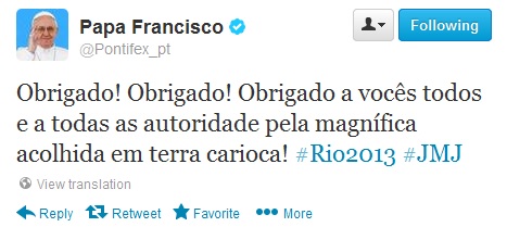 Nesta terça-feira, o papa cumpre agenda privada na residência oficial, na Zona do Norte da capital carioca