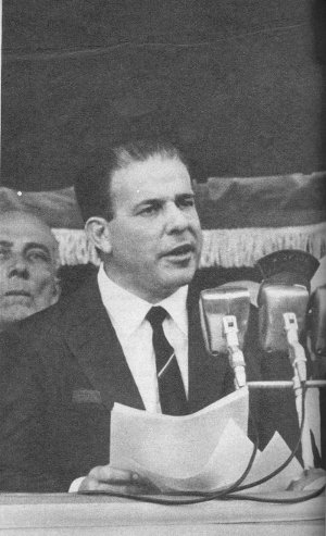 O ex- presidente da República João Goulart durante discurso que fez aos trabalhadores em 1962