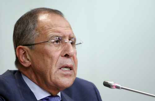 O ministro das Relações Exteriores da Rússia, Sergeï Lavrov, participa de coletiva de imprensa, dedicada ao conflito militar na Síria, em Moscou