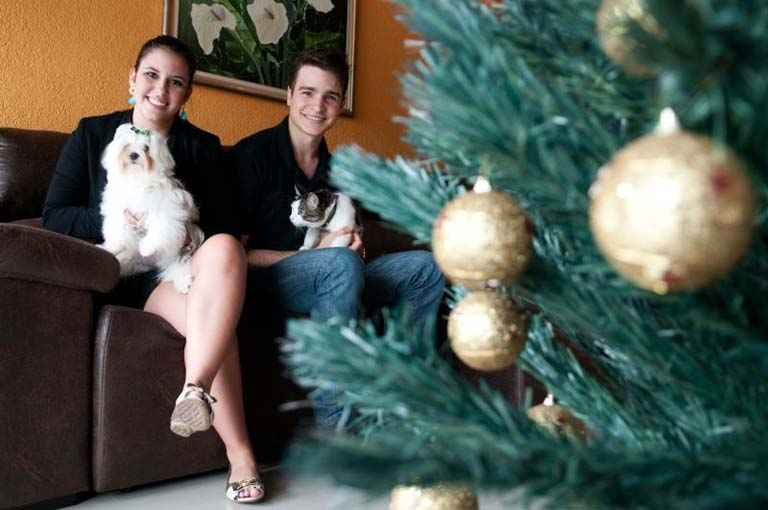 Os animais de estimação de Fernanda Guimarães e Ecktor Lopes costumam mastigar os enfeites de Natal