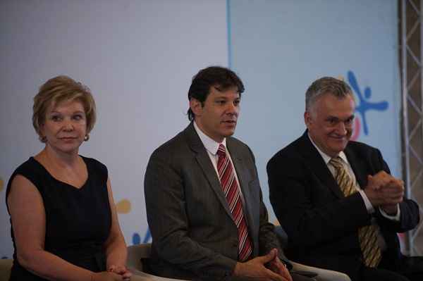 A ministra da Cultura, Marta Suplicy; o prefeito de São Paulo, Fernando Haddad; e o secretário de Cultura de São Paulo, Juca Ferreira, participam do lançamento do edital dos pontos de cultura da cidade de São Paulo