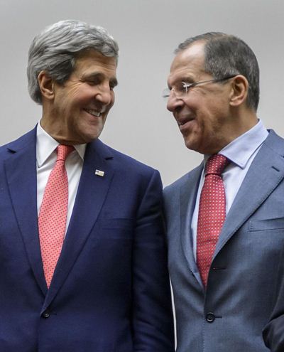 Secretário de Estado dos EUA John Kerry (esquerda) e o chanceler russo, Sergei Lavrov se reuniram duas vezes esta semana, em Paris e em Roma