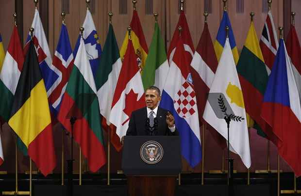 O presidente americano discursou discursou durante visita à Bruxelas, na Bélgica