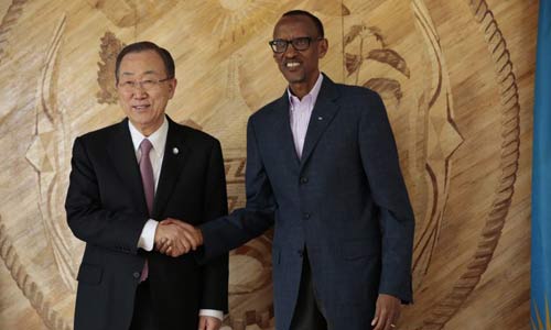 Presidente de Ruanda, Paul Kagame, encontra o Secretário-Geral das Nações Unidas, Ban Ki-moon