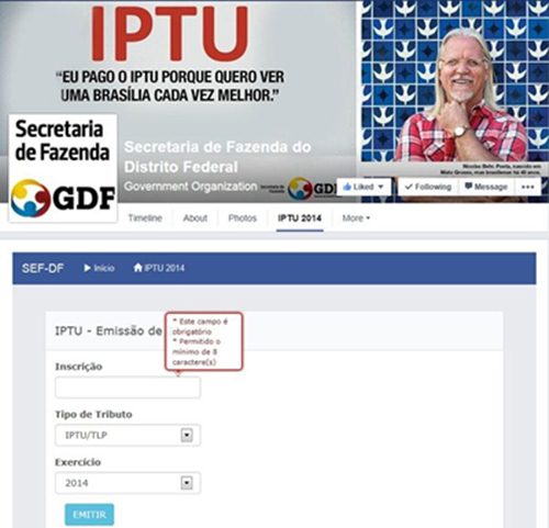 Secretaria da Fazenda do Distrito Federal oferece emissão de 2ª via do IPTU pela página no Facebook