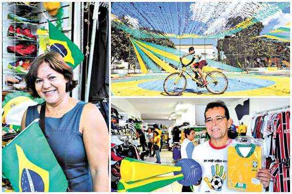 Quadra no Cruzeiro já está no clima do torneio, e moradores doaram todo o tempo livre - até mesmo à noite, depois do trabalho para poder enfeitar o local: faltam poucos ajustes (foto superior)

Bernardete deixou para comprar os enfeites na véspera da estreia (esquerda)

Miriam arruma um bar perto de casa: empolgação conjunta (abaixo)