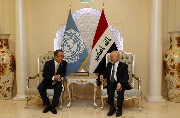 o Secretário-geral da ONU, Ban Ki-moon se reúne com o ministro iraquiano de Energia, Hussein al-Shahristani