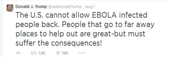 Frase publicada por Donald Trump em sua conta do Twitter. 