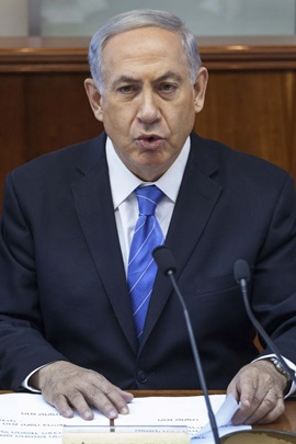 Netanyahu durante reunião semanal do gabinete em Jerusalém