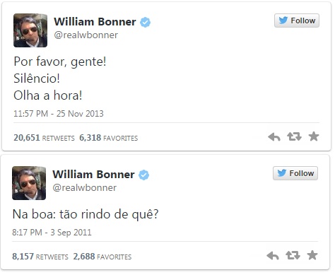 Duas mensagens antigas do William Bonner estão entre os Tweets mais retweetados