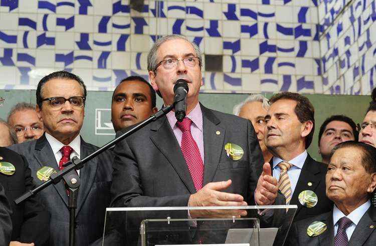 O deputado federal Eduardo Cunha (PMDB-RJ), duranto o ato de lançamento da candidatura a presidente da Câmara