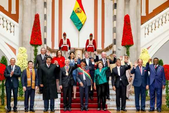 Foto oficial da posse do presidente da Bolívia, Evo Morales