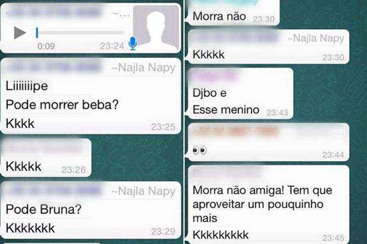 Najla mandou mensagens para um grupo no WhatsApp e perguntou se 