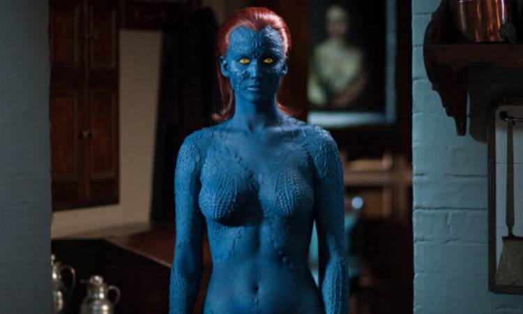 Jennifer Lawrence como a mutante azul em 