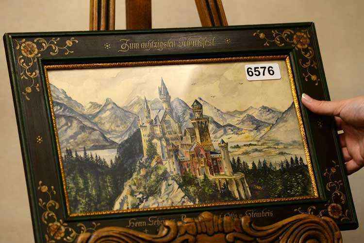 Uma pintura de Castelo de Neuschwanstein, assinada um Hitler