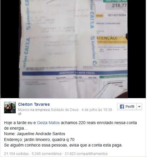 A postagem teve milhares de compartilhamentos e elogios na rede social