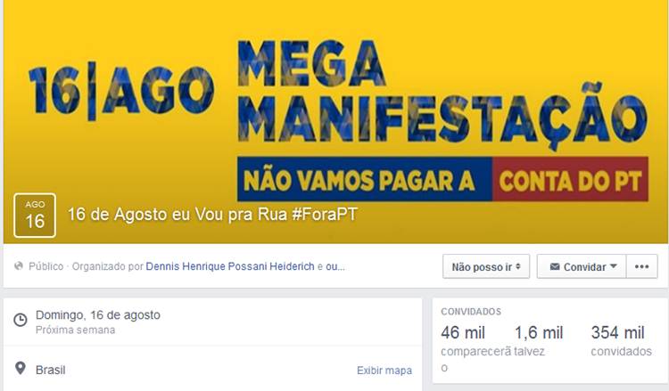 A página tinha mais de 64 mil adeptos que se viram, de repente, confirmados em evento que apoiava o 