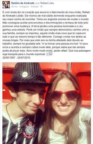 Depoimento da irmã do estudante publicado no Facebook Depoimento da irmã do estudante publicado no Facebook