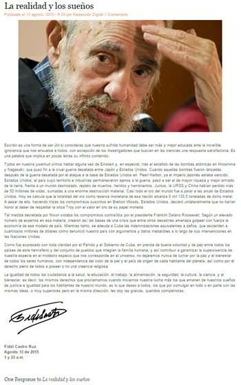 Carta pública de Fidel Castro divulgada na imprensa cubana