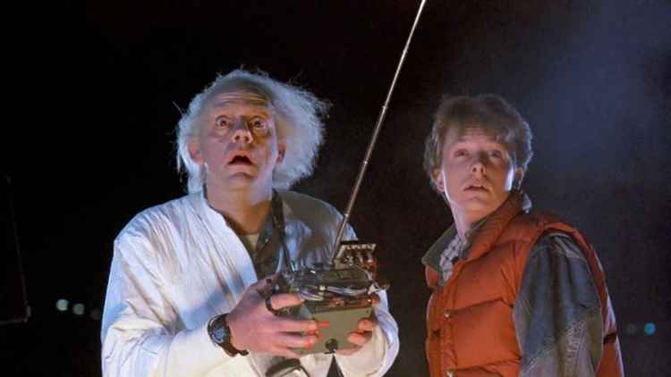 Doc e Marty McFly no primeiro filme da trilogia