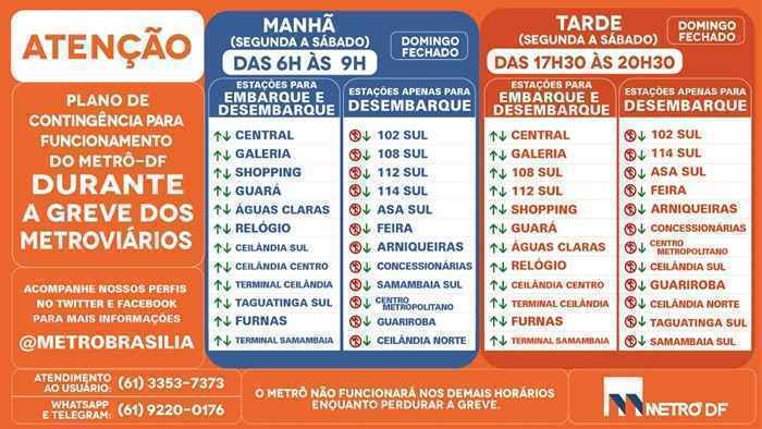 O metrô não funcionará no domingo. E de segunda a sábado, apenas das 6h às 9h e das 17h30 às 20h30