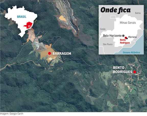 Toneladas de lixo, terra e produtos tóxicos foram arrastados pela água após o rompimento de uma barragem entre os municípios de Mariana e Ouro Preto