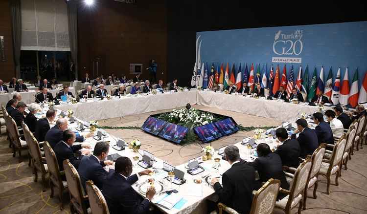 Líderes reunidos na discussão do G20