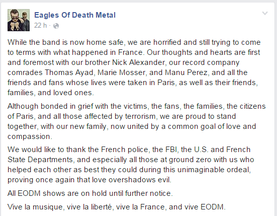 Publicação da banda Eagles Of Death Metal