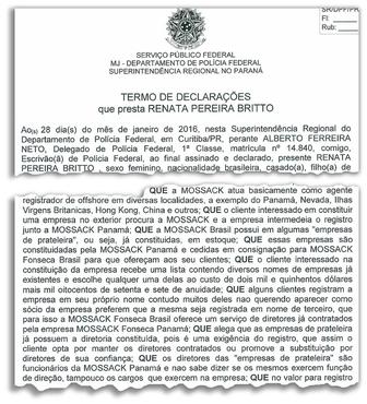 Trecho do depoimento de Renata Brito, que trabalha há 14 anos na Mossack Fonseca: diretores escolhidos previamente