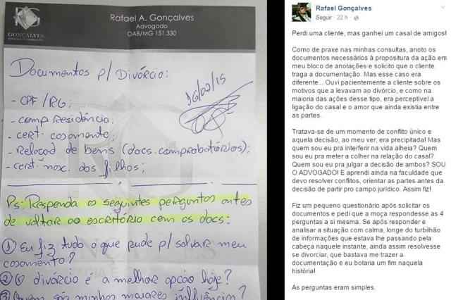 O advogado de Minas Gerais, Rafael Gonçalves, afirma que instruir o cliente com esse tipo de conversa faz parte de seu trabalho