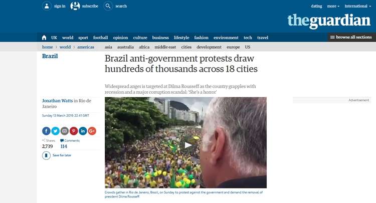 Jornais The Guardian, Washington Post, Le Monde, Clarín, El País e a rede de TV Al Jazira fizeram matérias comentando os protestos