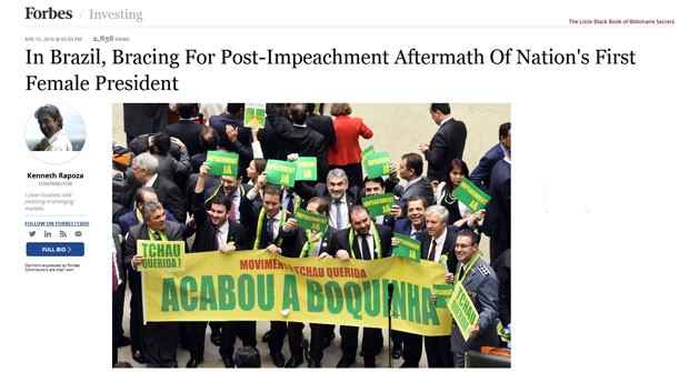 Forbes destaca processo de impeachment e critica o vice-presidente