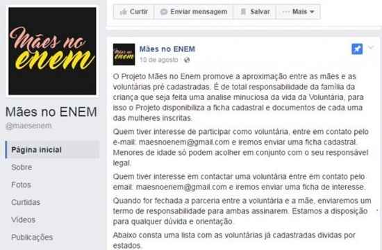 Página Mães do Enem no Facebook reúne voluntárias para cuidar dos filhos de estudantes no dia da prova