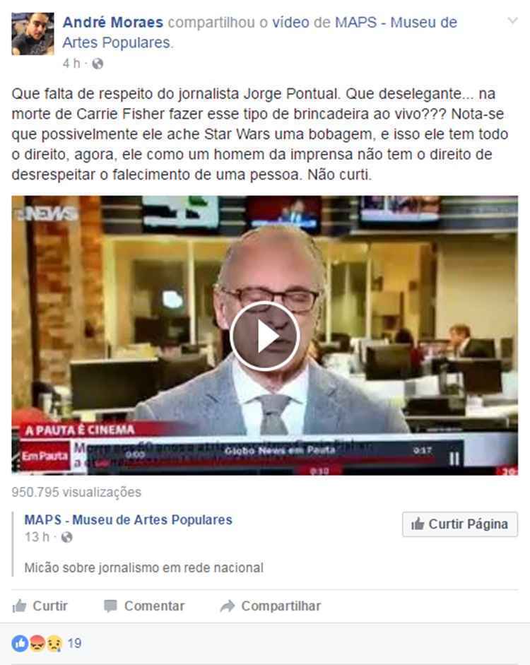 O cineasta André Moraes criticou a brincadeira de Pontual