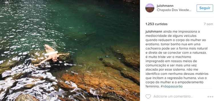 Juliana usou uma foto em que está nua para falar sobre o machismo