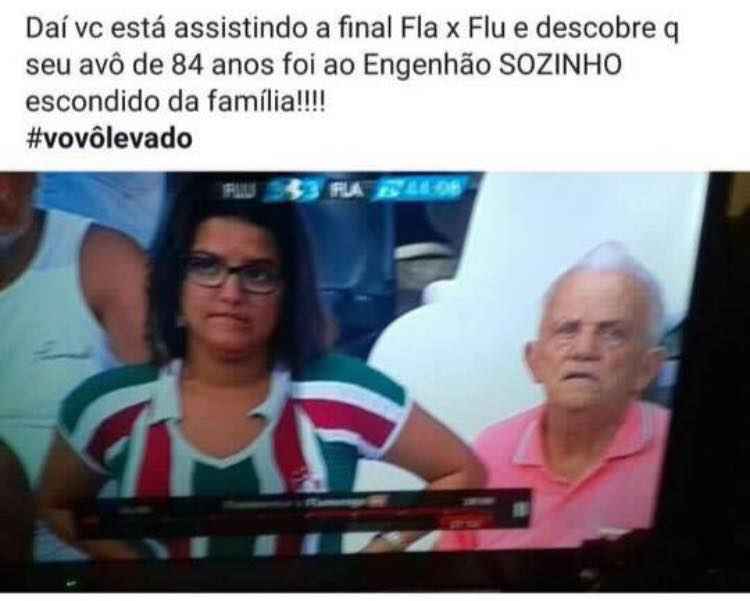 Postagem na redes sociais mostra senhor de 84 anos que saiu de casa escondido para ver um jogo do Fluminense