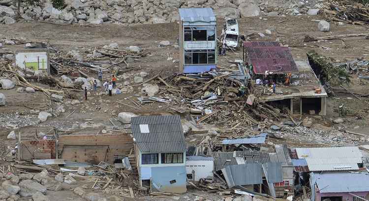 Imagem aérea mostra a destruição causada em Mocoa, Putumayo